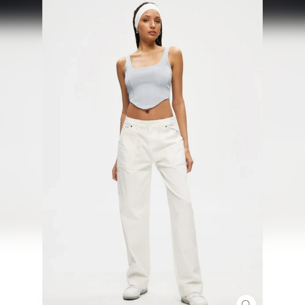 Kuwalla Structured Bustier Crop Tank Light Blue Square Neck Corset-Inspired Top